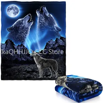 Фланелевое одеяло Wild Wolf Under The Moon със защита от търкалянето Удобни леки Меки Топли плюшени завивки за диван/легло/диван комплекти/офис