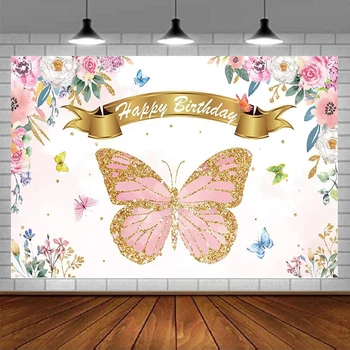 Фон за снимки Банер с пеперуда, знаци, аксесоари за парти по случай рождения Ден на хлапето, тапети декорации за душата на детето за момичета