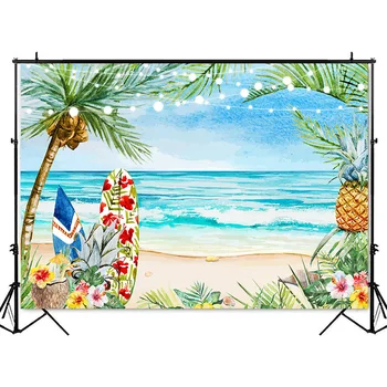 Фон за снимки летен плаж живопис с маслени бои на стария майстор кокосова палма дъска за сърф фон за студио photobooth аксесоари подпори Изображение 2
