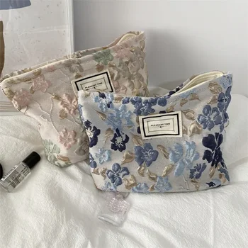 Френска косметичка с релефни цветя, лесна преносима чанта с голям капацитет, ежедневна чанта за мобилен телефон, ръчна чанта за разходки