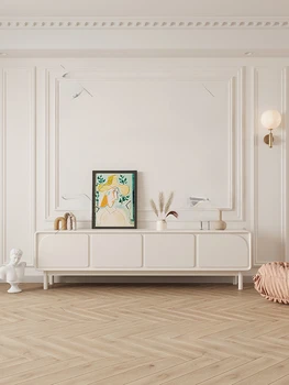 Френски луксозен шкаф за телевизор, комбинация масички, хол, минималистичная спалня, открит в шкаф кремовом стил Изображение 2