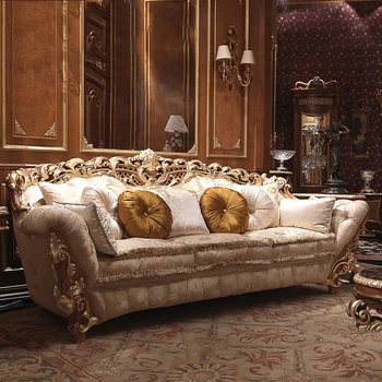 Френски придворен висококачествен текстилен диван от масивно дърво Европейската луксозна вила всекидневна диван от масивно дърво
