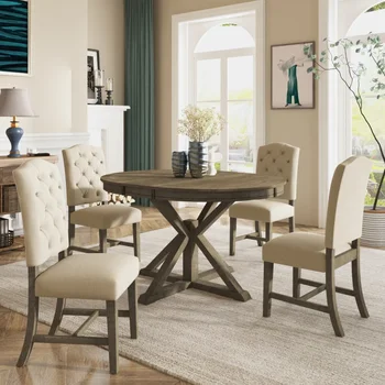Функционална мебел, маса за Хранене в стил ретро с прибиращ маса и меки столове за трапезария и дневна