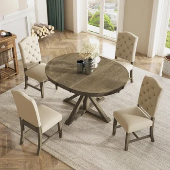 Функционална мебел, маса за Хранене в стил ретро с прибиращ маса и меки столове за трапезария и дневна Изображение 2