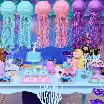 Хартиен фенер във формата на медузи, хартиена лампа във формата на медузи, декор за тематични партита под формата на русалки, ярки хартиени фенери с медузи ♫ дълги за морето