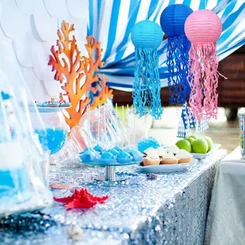 Хартиен фенер във формата на медузи, хартиена лампа във формата на медузи, декор за тематични партита под формата на русалки, ярки хартиени фенери с медузи ♫ дълги за морето Изображение 2