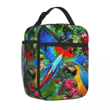 Чанта за обяд с папагали, кавайная чанта, обяд-бокс за деца, термос за обяд Изображение 2