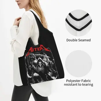 Чанта за покупки от виртуален скелет на Аутизъм, за Многократна употреба за Хранителни стоки чанти-тоут Голям капацитет, чанти за рециклиране на черепа на Хелоуин, Моющаяся чанта Изображение 2