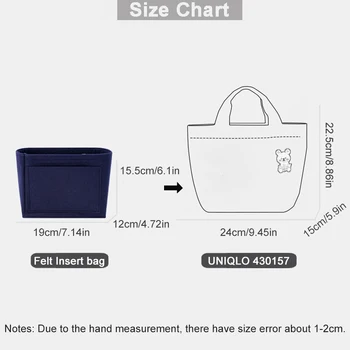 Чанта-подложка от филц за UNIQLO 430157, преносима вътрешна чанта-органайзер голям капацитет, косметичка за грим, подпомагаща чанта в чантата Изображение 2