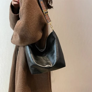 Чанта с геометричен каишка, чанта през рамо с голям капацитет, Женствена чанта през рамото си в ретро стил
