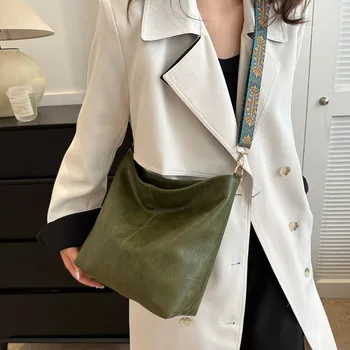 Чанта с геометричен каишка, чанта през рамо с голям капацитет, Женствена чанта през рамото си в ретро стил Изображение 2