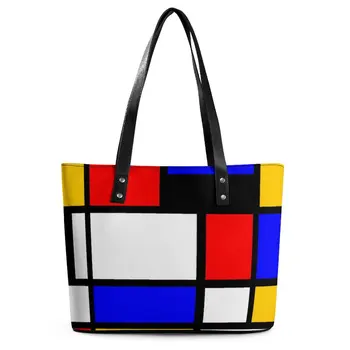 Чанти с геометричен принтом в стил Арт Мондриан, чанта през рамо от изкуствена кожа, дамски плажна чанта на поръчка, эстетичные чанти за пазаруване