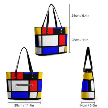 Чанти с геометричен принтом в стил Арт Мондриан, чанта през рамо от изкуствена кожа, дамски плажна чанта на поръчка, эстетичные чанти за пазаруване Изображение 2