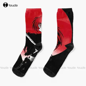 Червена Луна Rurouni Kenshin Чорапи Забавни Чорапи За Мъже Коледен Подарък За Поръчка На Унисекс Възрастни Юношески Младежки Чорапи На Жените И Мъжете Hd Телевизор Високо Качество