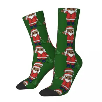 Черни чорапи на Дядо Коледа, женски забавни чорапи меми, дишащи модни чорапи, Зимни чорапи за спорт на открито, нескользящие чорапи с модел, подарък Изображение 2
