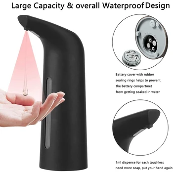 Черно автоматично дозиране система сапун, безконтактен, автоматичен опаковка течен сапун за кухня и баня 400 мл Изображение 2