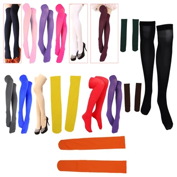 Чифт модни едноцветни чорапи прост дизайн над коляното, за жени