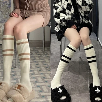 Чорапи дълги до прасците Harajuku Женски Реколта Шарени Възли Дълги Чорапи в рубчик P8DB Изображение 2