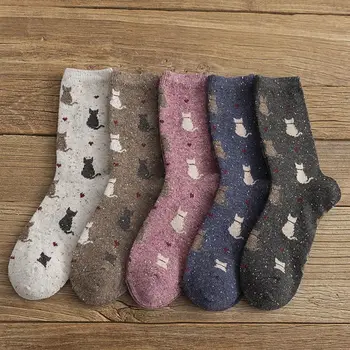 Чорапи за котки Harajuku, вълнени чорапи Kawaii със средна тръба, чорапи за телета с животни, Чорапи с герои от анимационни филми, женски