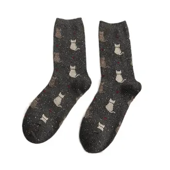 Чорапи за котки Harajuku, вълнени чорапи Kawaii със средна тръба, чорапи за телета с животни, Чорапи с герои от анимационни филми, женски Изображение 2