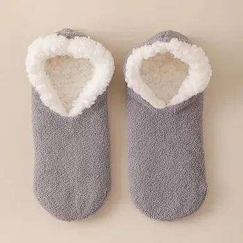 Чорапи На пода, Удобни Чорапи-Чехли с една плюшена Подплата за Жени, Нескользящие Домашни Зимни Топли Меки Топли Домашни Обувки, Нескользящие Плюшени Чорапи