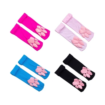 Чорапи с подложки за котешки лапи, чорапи до бедрото чорапи с 3D нокти коте, дамски и за момичета, 37JB