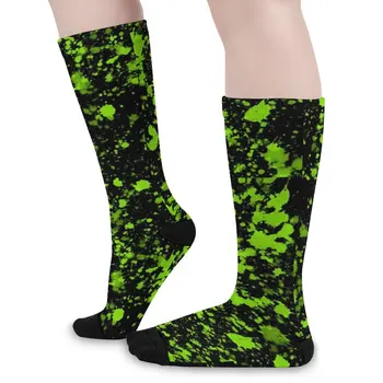 Чорапи с пръски зелена боя Студените Зимни Чорапи с неонови осветена принтом Модерни Дамски Топли Меки Чорапи Изработени по поръчка Мини Чорапи за спорт на открито