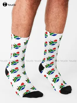 Чорапи с флага на Южна Африка, памучни чорапи за жените, персонализиран подарък с дигитален печат 360 °, чорапи за уличен скейтборд Harajuku Изображение 2