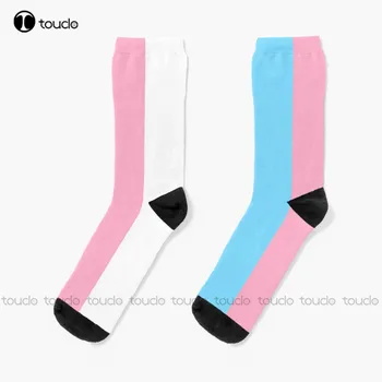 Чорапи с флага трансгендера, Висококачествени Елегантни Сладки Сладки памучни чорапи с модел от картун Kawai, Сладък фигура, забавен есента карикатура в стил ретро
