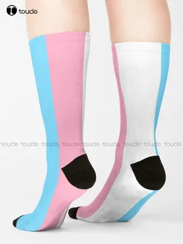 Чорапи с флага трансгендера, Висококачествени Елегантни Сладки Сладки памучни чорапи с модел от картун Kawai, Сладък фигура, забавен есента карикатура в стил ретро Изображение 2