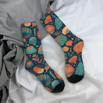 Чорапи с цветни черупки, Чифт чорапи с морски таралежи, Меки Чорапи за почивка, Есенни Спортни Нескользящие Графични чорапи в подарък