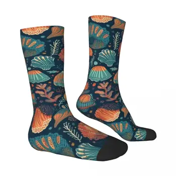 Чорапи с цветни черупки, Чифт чорапи с морски таралежи, Меки Чорапи за почивка, Есенни Спортни Нескользящие Графични чорапи в подарък Изображение 2