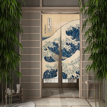 Японски Врата Завесата Канагава Укие-ъ Вълна Пейзаж на Планината Фуджи Кухня, Хол Красотата Преграда Входна Бельо Завеса Изображение 2