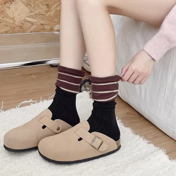 Японски памучни чорапи със средна дължина, Есен-зима, направен от две части, дишащи чорапи за скейтборд, Меки и дълги чорапи за жени и мъже Изображение 2