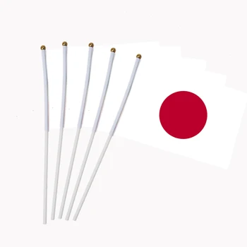 Японски флаг 21 * 14 см, размахивающие знамена, на Националния флаг на Япония, полиестер флаг с пластмасови флагштоками, 10 бр /опаковане.